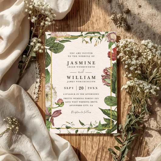 Botanicals Greenery Rustic Vintage QR Code Wedding Einladung