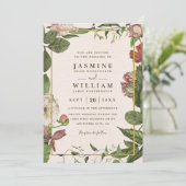 Botanicals Greenery Rustic Vintage QR Code Wedding Einladung (Stehend Vorderseite)