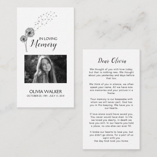 Botanicals Memorial Gedicht Beerdigung Gebetskarte Begleitkarte (Vorne/Hinten)