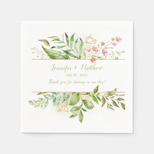 Botanicals Pink Blume Goldener geometrischer Empfa Serviette (Vorderseite)