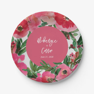 Botanicals Wasserfarbe Rosa Anemone Blumenzehen Pappteller