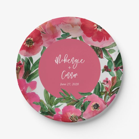 Botanicals Wasserfarbe Rosa Anemone Blumenzehen Pappteller (Vorderseite)