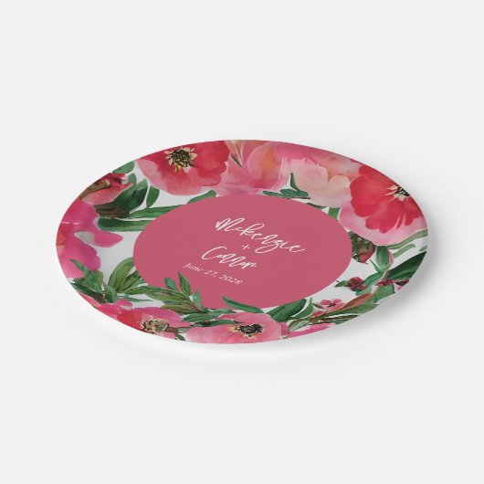 Botanicals Wasserfarbe Rosa Anemone Blumenzehen Pappteller (Schrägansicht)