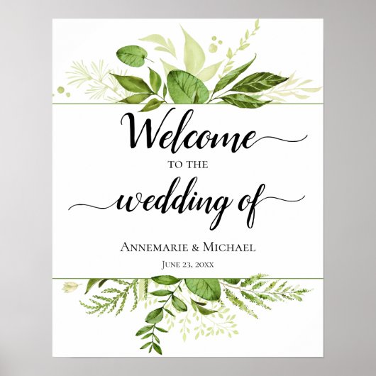 Botanicals "Willkommen bei der Hochzeit von" Zeich Poster (Vorne)