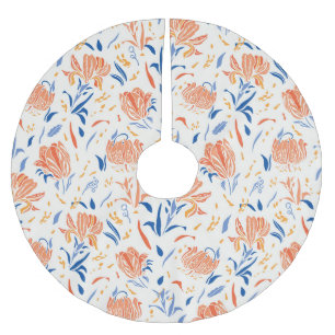Botanik linocut baroque: floraler nahtloser Hinter Polyester Weihnachtsbaumdecke