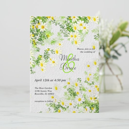 Botanik mit Blätter und weißen Gänsebläschen Einladung (Stehend Vorderseite)