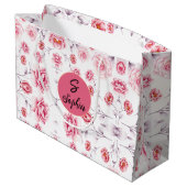 Botanik rosa Peony Vingtage Blumenmuster einzigart Große Geschenktüte (Rückseite Schrägansicht)