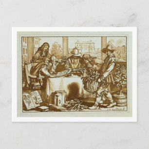 Botaniker, die Pflanze untersuchen (litho) Postkarte