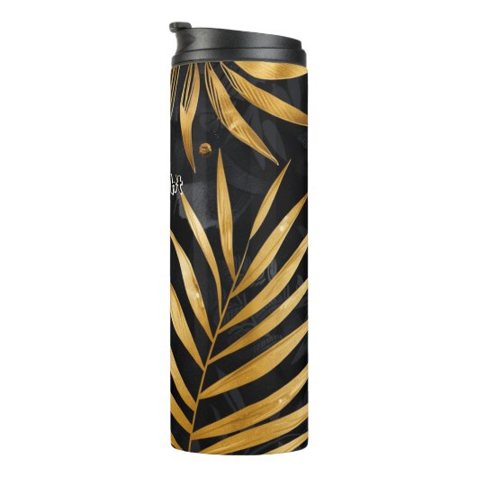 Botanisch abstrakt Schwarz und Gold Thermosbecher (Nach rechts gedreht)