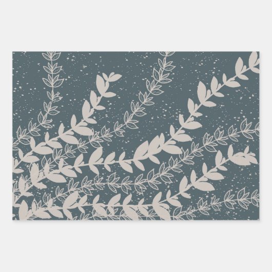 Botanisch-blau-geometrisch Mitte des Jahrhunderts Geschenkpapier Set (Vorderseite)