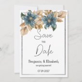 Botanisch-blaubraune Silberblüte Save the Date Einladung (Vorderseite)