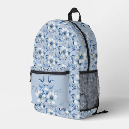 Botanisch blaue Blume bedruckter Rucksack schneide