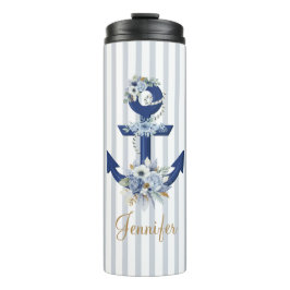 Botanisch-blaue Wasserstreifen Gold Thermosbecher