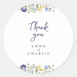 Botanisch-blaue Wildblumen Rustikale Hochzeit Runder Aufkleber