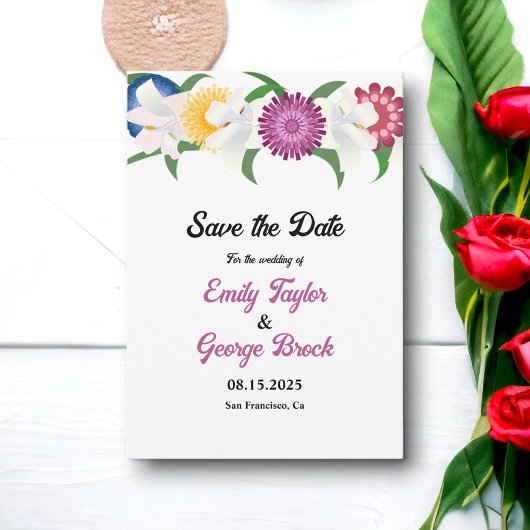Botanisch-blaugelbe Lila Rose Blumenzehen Save The Date
