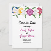 Botanisch-blaugelbe Lila Rose Blumenzehen Save The Date (Vorderseite)