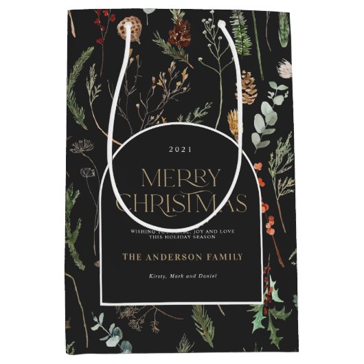 Botanisch-blumengeschmückte Weihnachtsbogenfolie Mittlere Geschenktüte (Vorderseite)