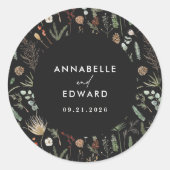 Botanisch-blumenschwarze Hochzeitsstimmung in Wass Runder Aufkleber (Vorderseite)