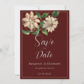 Botanisch-Burgunder-Blütenbotanisch Save the Date Einladung (Vorderseite)