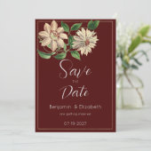 Botanisch-Burgunder-Blütenbotanisch Save the Date Einladung (Stehend Vorderseite)