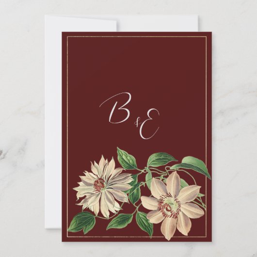 Botanisch-Burgunder-Blütenbotanisch Save the Date Einladung (Rückseite)