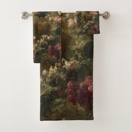 Botanisch: drei Pfauen im englischen Garten Badhandtuch Set (Insitu)