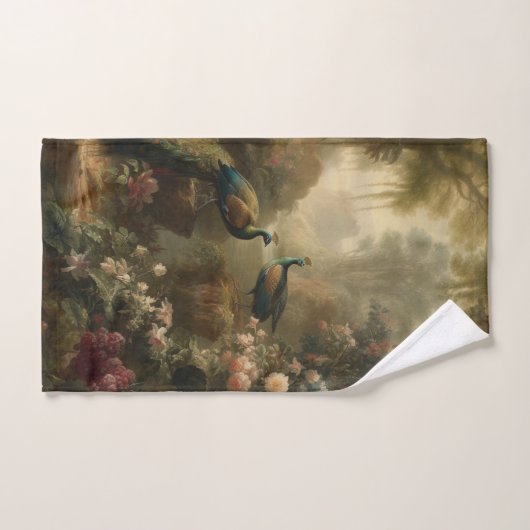 Botanisch: drei Pfauen im englischen Garten Badhandtuch Set (Handtuch)