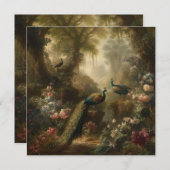 Botanisch: drei Pfauen im englischen Garten Einladung (Vorne/Hinten)