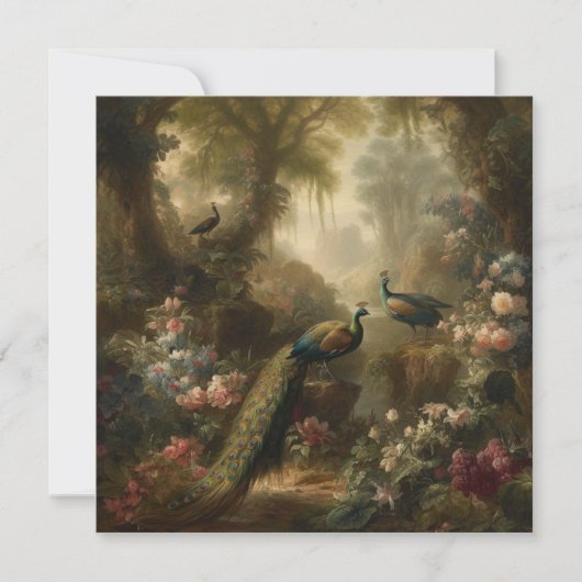 Botanisch: drei Pfauen im englischen Garten Einladung (Vorderseite)