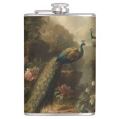 Botanisch: drei Pfauen im englischen Garten Flachmann (Vorderseite)