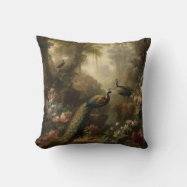 Botanisch: drei Pfauen im englischen Garten Kissen