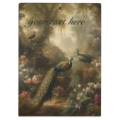 Botanisch: drei Pfauen im englischen Garten Klemmbrett (Rückseite)