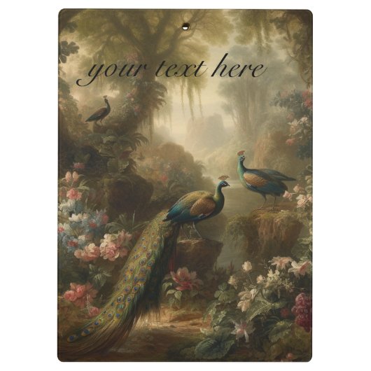 Botanisch: drei Pfauen im englischen Garten Klemmbrett (Rückseite)