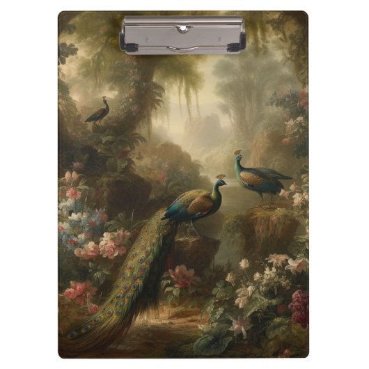 Botanisch: drei Pfauen im englischen Garten Klemmbrett (Vorderseite)