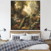 Botanisch: drei Pfauen im englischen Garten Leinwanddruck (Insitu (Schlafzimmer))