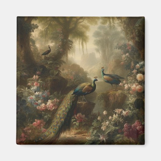 Botanisch: drei Pfauen im englischen Garten Magnet (Vorne)