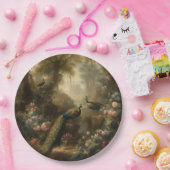 Botanisch: drei Pfauen im englischen Garten Pappteller (Party)