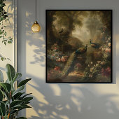 Botanisch: drei Pfauen im englischen Garten Poster