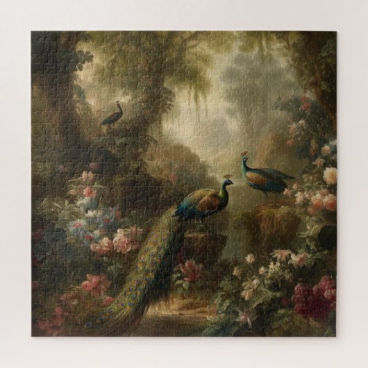 Botanisch: drei Pfauen im englischen Garten Puzzle (Vertikal)
