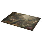 Botanisch: drei Pfauen im englischen Garten Schneidebrett (Ecke)