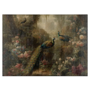 Botanisch: drei Pfauen im englischen Garten Schneidebrett