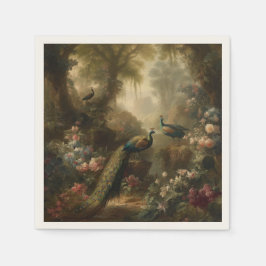 Botanisch: drei Pfauen im englischen Garten Serviette
