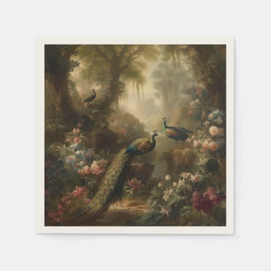 Botanisch: drei Pfauen im englischen Garten Serviette (Vorderseite)
