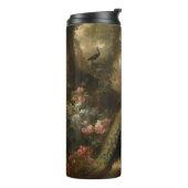 Botanisch: drei Pfauen im englischen Garten Thermosbecher (Nach links gedreht)