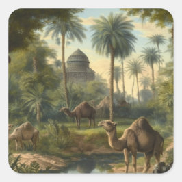 Botanisch: Dromedaren im Dschungel in der Nähe ein Quadratischer Aufkleber