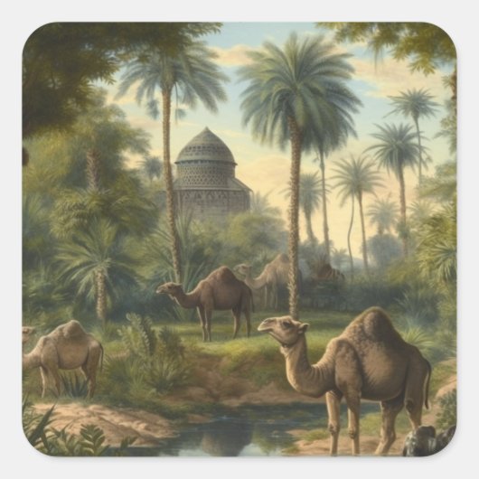 Botanisch: Dromedaren im Dschungel in der Nähe ein Quadratischer Aufkleber (Vorderseite)