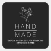 Botanisch einfach schwarz Minimalistisch handgefer Quadratischer Aufkleber (Vorderseite)