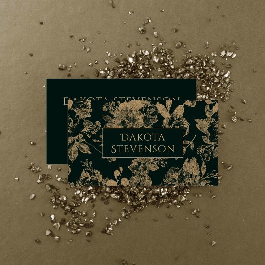 Botanisch elegant | Dunkelgrün und Goldblume Visitenkarte