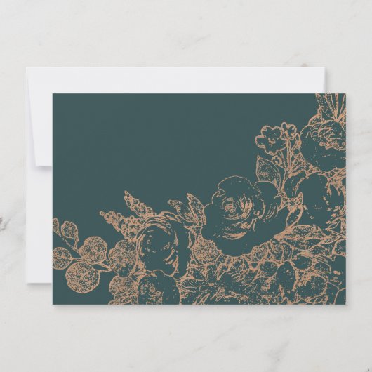 Botanisch elegant | Dunkelgrüne und Kupferhochzeit Einladung (Rückseite)