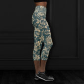 Botanisch elegant | Forest Green Sepia Gold Floral Capri Leggings
